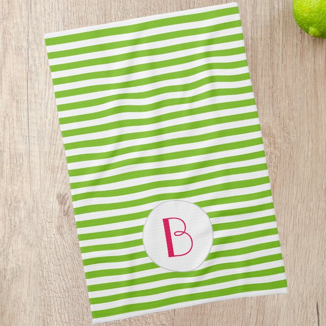 Vår Grönt Rand Monogram Kitchen Kökshandduk (Skapare uppladdad)