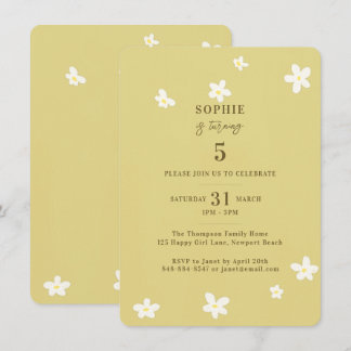 Vår Grönt White Daisys Girl Födelsedagsfest Inbjudningar