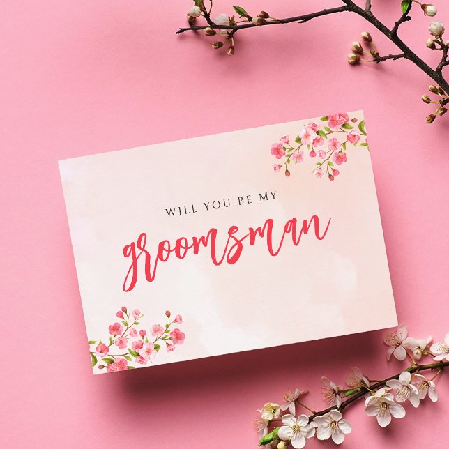 Vår Groomsman Card för vattenfärgen Cherry Blommar Tack Kort (Skapare uppladdad)