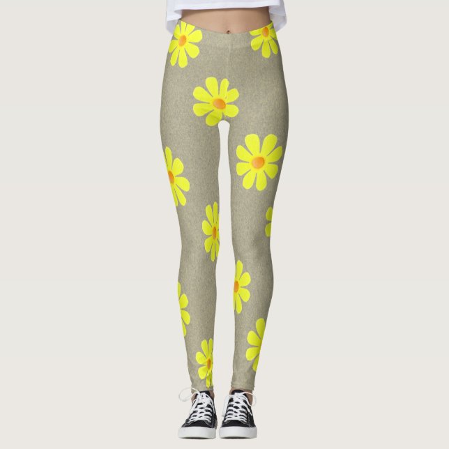Vår gula blommor på abstrakt grått-bakgrund leggings (Framsida)
