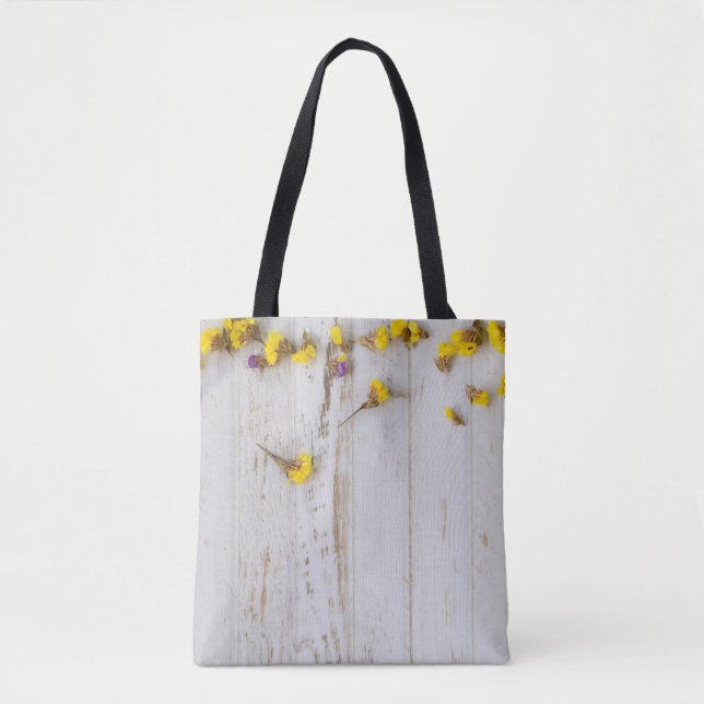 Vår gula blommor, vitlöksdeka. tygkasse (Framsida)
