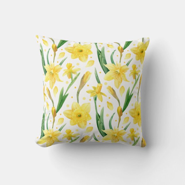 Vår Gult Daffodil blommor Mönster Kudde (Framsida)