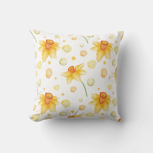 Vår Gult Daffodil blommor mönster Vattenfärg Kudde (Framsida)
