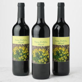 Vår Gult Daffodils Birthday Vinflaska Etikett
