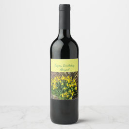 Vår Gult Daffodils Birthday Vinflaska Etikett