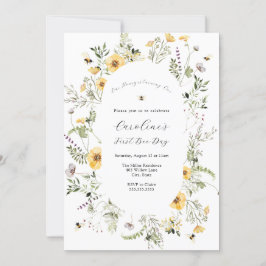 Vår Gult för honungsbin Willdblommor Birthday Inbjudningar