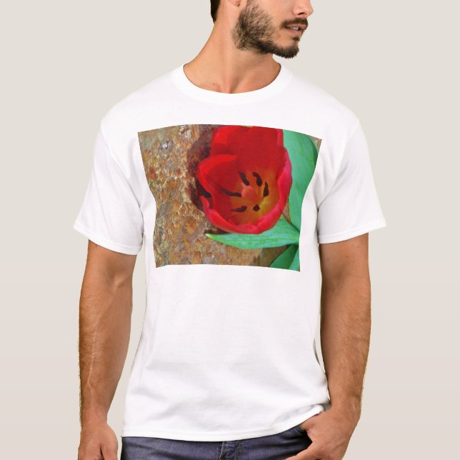Vår gult och Red Tulip Tee Shirt (Framsida)