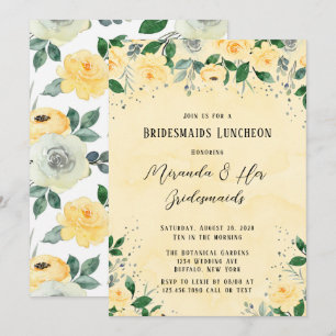Vår Gult Watercolor Peony Bridesmaids Lunch Inbjudningar