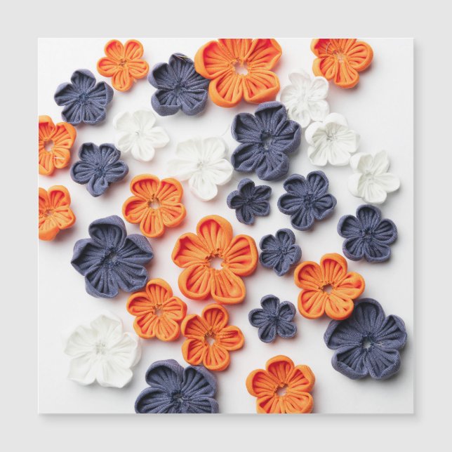 Vår handgjorda sadelblommor orange blå (Framsida)