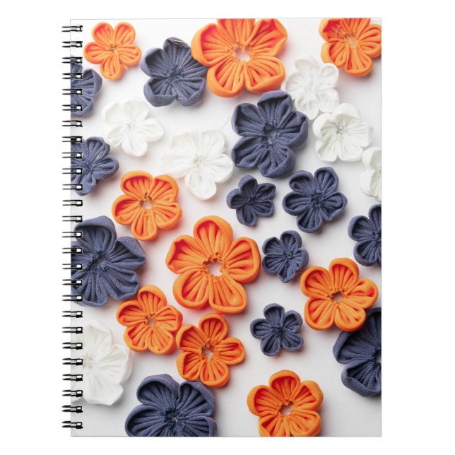 Vår handgjorda sadelblommor orange blå anteckningsbok (Framsidan)
