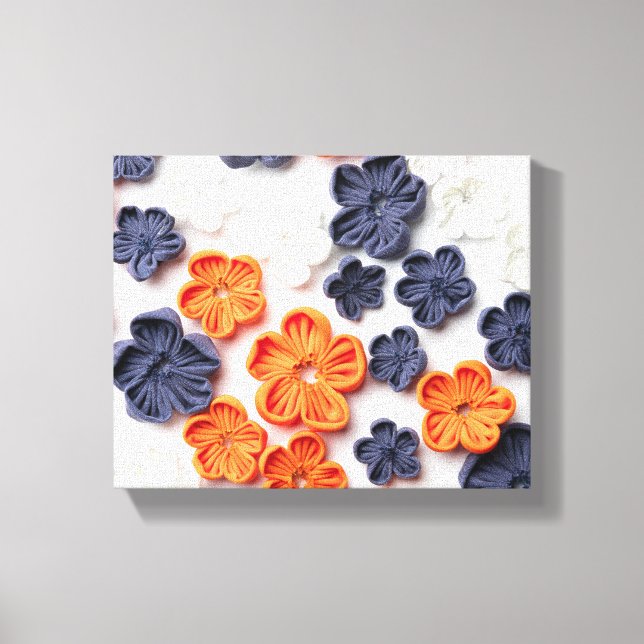 Vår handgjorda sadelblommor orange blå canvastryck (Framsida)
