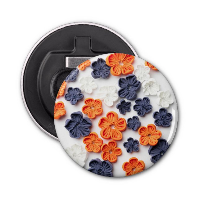 Vår handgjorda sadelblommor orange blå flasköppnare (Framsidan)