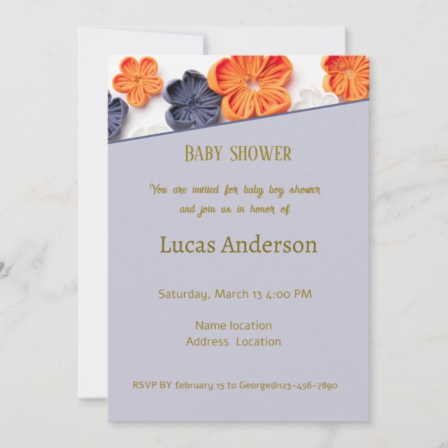 Vår handgjorda sadelblommor orange blå inbjudningar (Framsida)