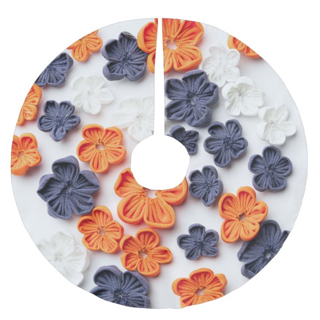 Vår handgjorda sadelblommor orange blå julgransmatta borstad polyester (Framsidan)