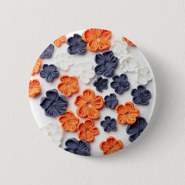 Vår handgjorda sadelblommor orange blå knapp (Framsida)