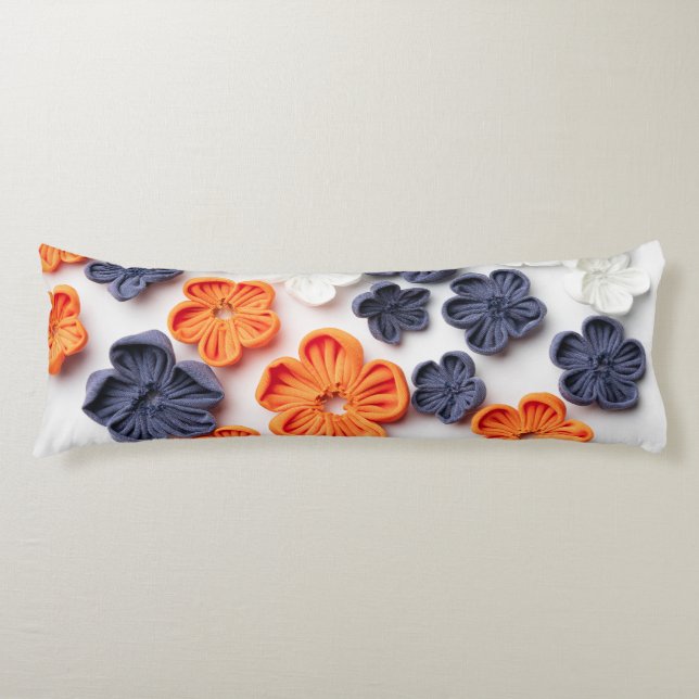 Vår handgjorda sadelblommor orange blå kroppskudde (Framsidan)