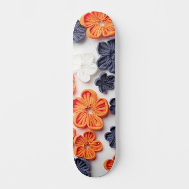 Vår handgjorda sadelblommor orange blå mini skateboard bräda 18,5 cm (Framsida)