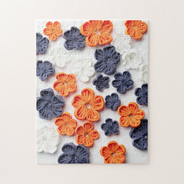 Vår handgjorda sadelblommor orange blå pussel (Vertikal)