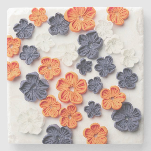 Vår handgjorda sadelblommor orange blå stenunderlägg (Framsidan)