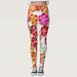 Vår Handgjorda sydda tyg Blommor Flerfärgad Leggings