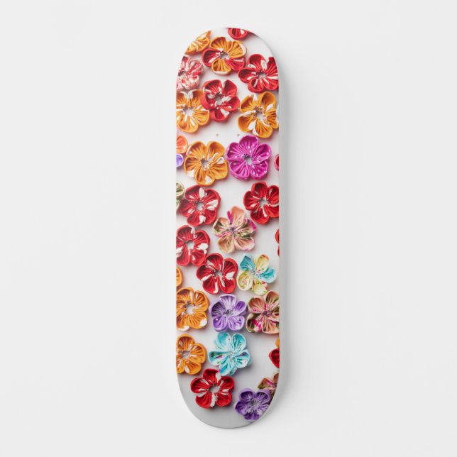 Vår Handgjorda väv Blommor Multifärgad Mini Skateboard Bräda 18,5 Cm (Framsida)