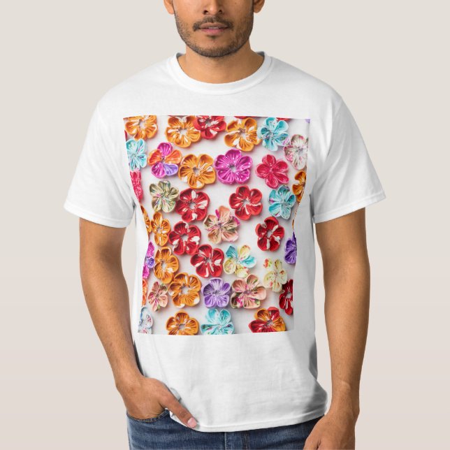 Vår Handgjorda väv Blommor Multifärgad T Shirt (Framsida)