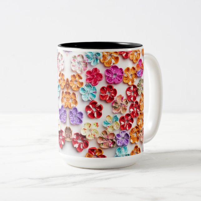 Vår Handgjorda väv Blommor Multifärgad Två-Tonad Mugg (Framsida höger)
