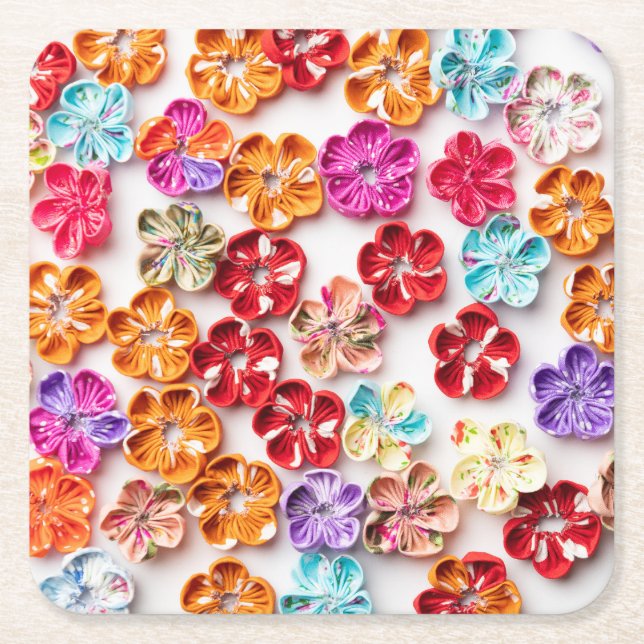 Vår Handgjorda väv Blommor Multifärgad Underlägg Papper Kvadrat (Framsidan)