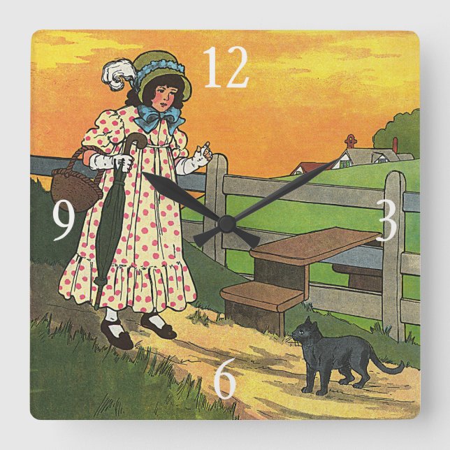 Var har du varit? Mor Goose Rhyme Fyrkantig Klocka (Framsida)