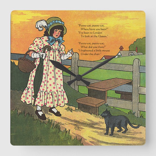 Var har du varit? Mor Goose Rhyme Fyrkantig Klocka (Framsida)