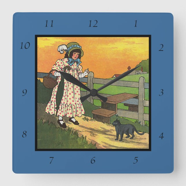 Var har du varit? Mor Goose Rhyme Fyrkantig Klocka (Framsida)