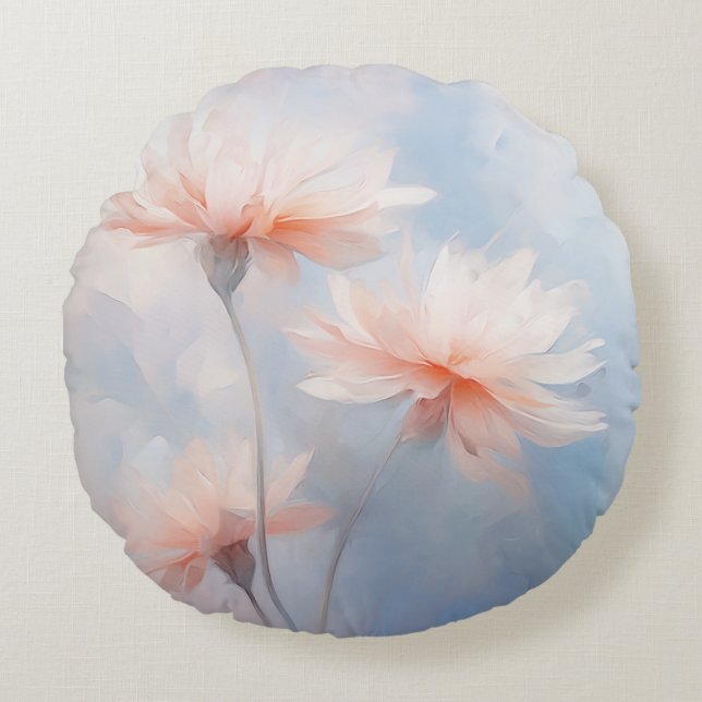 Vår Hazy Pastel Petal Wildblomma Blommigtar av Ava Rund Kudde (Framsidan)