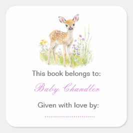 Vår Hjort Baby Shower Bookplate Fyrkantigt Klistermärke