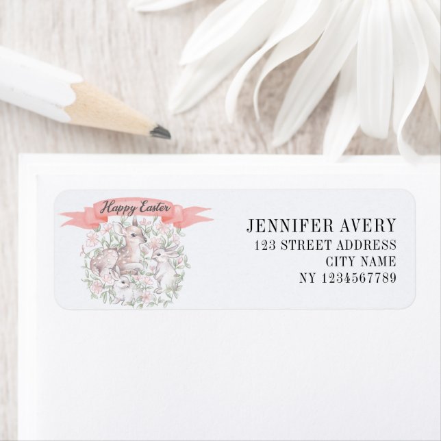 Vår Hjort Bunny Påsk Returadress Etikett (Insitu)
