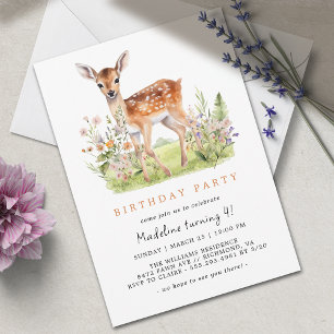 Vår Hjort Fawn Cute Whimsical Girl's Birthday Inbjudningar
