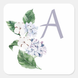 Vår HYDRANGEA med anpassningsbar bokstav Fyrkantigt Klistermärke