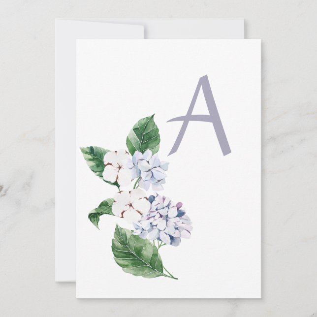 Vår HYDRANGEA med anpassningsbar bokstav Inbjudningar (Framsida)