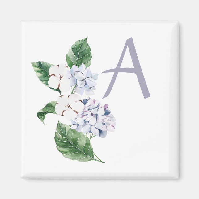 Vår HYRDANGEA med anpassadet brev Magnet (Framsidan)