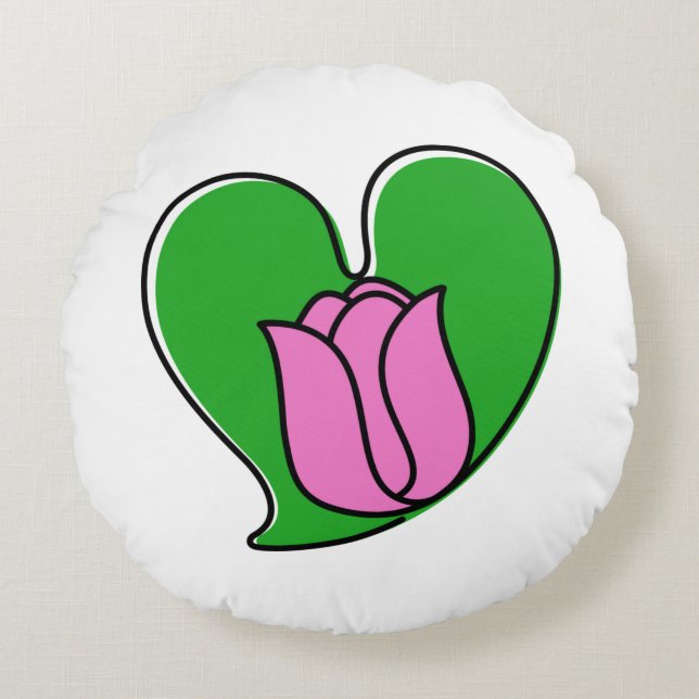 Vår i Kärlek - Rosa Tulips Rund Kudde (Framsidan)