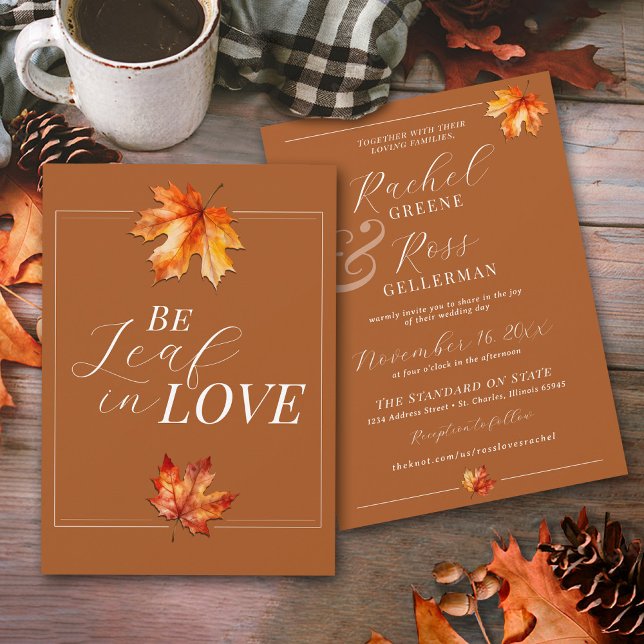 Var i Löv i Kärlek, brinnande Orange, Rustic Fallb Inbjudningar (Modern classy Be Leaf In Love, BeLeaf, watercolor fall leaves rustic Autumn wedding invitation)