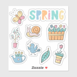 Vår i regnbågsfärg Blommor och trädgård uppsättnin Klistermärken