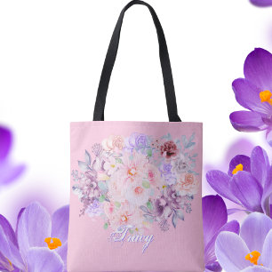 Vår i rosa och lila blomning  tygkasse