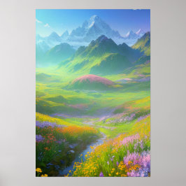 Vår i Snowy Peaks-dalen Poster