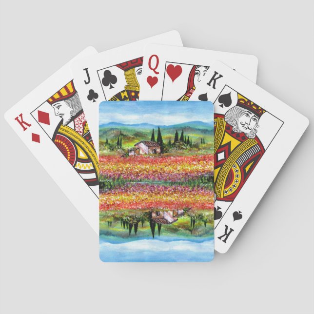 VÅR I TUSCANIA LANDSKAP Blomsterfält Casinokort (Baksidan)