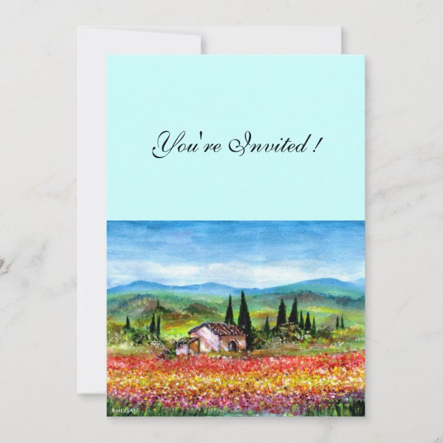 VÅR I TUSCANIA, ljust röd rosa gul blå Inbjudningar (Framsida)