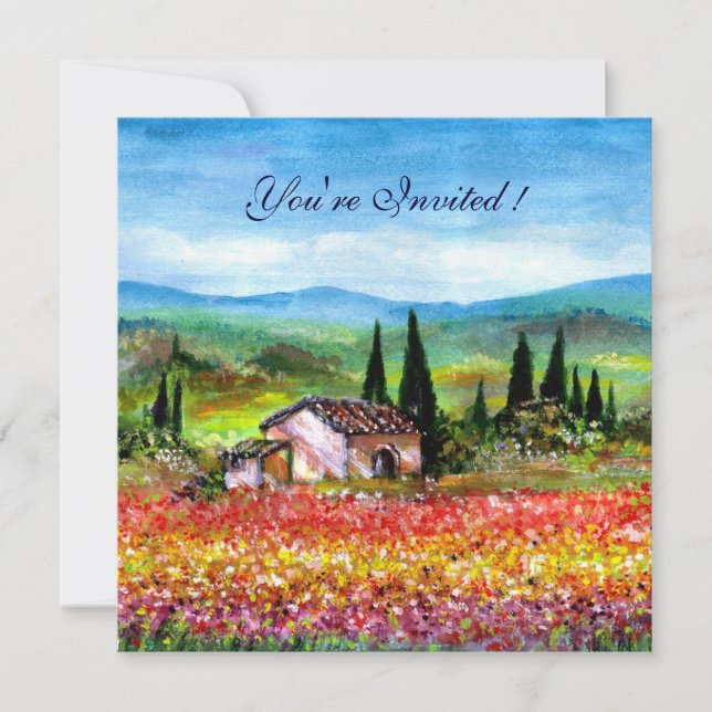 VÅR I TUSCANIA, ljust röd rosa gul blå Inbjudningar (Framsida)