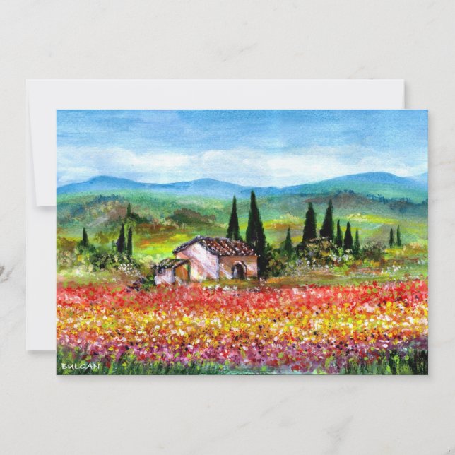 VÅR I TUSCANIA, ljust rött rosa gult blått Inbjudningar (Framsida)