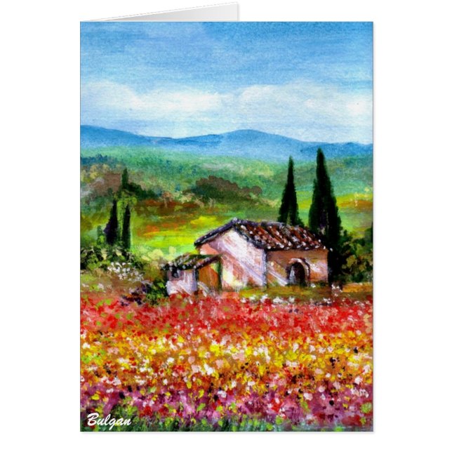 VÅR I TUSCANY LAND LANDSSIDE HÄLSNINGSKORT (Framsidan)