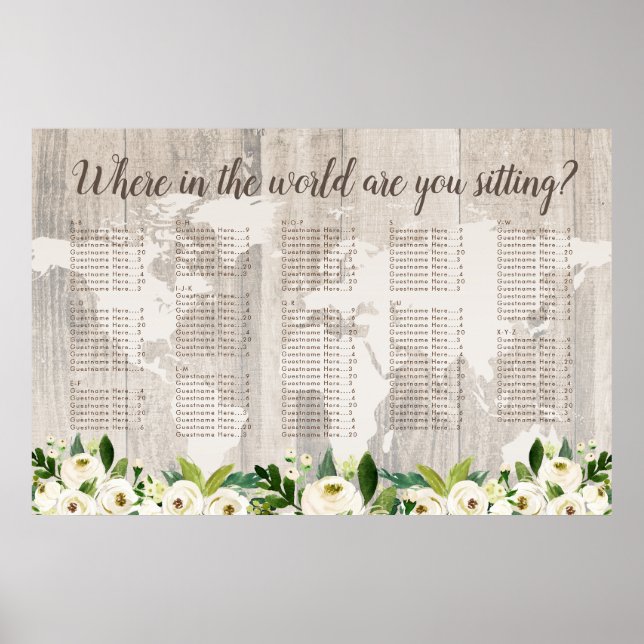 Var i World Rustic Karta Wood Seating Chart Poster (Framsidan)