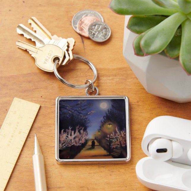 Vår Idyll Fyrkantig Silverfärgad Nyckelring (Skrivbord)